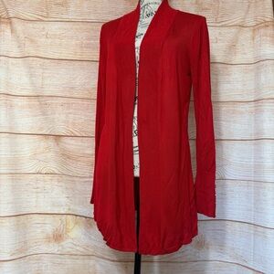 Red Open Front Long‎ Sleeve Knit Cardigan Size Small